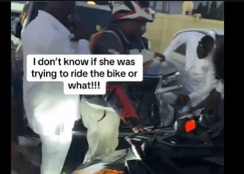 Video: Watch woman crash motorbike into brand new Lexus