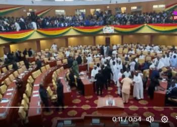 Watch moment NPP MPs in black faced off against all-white-clad NDC MPs at SONA